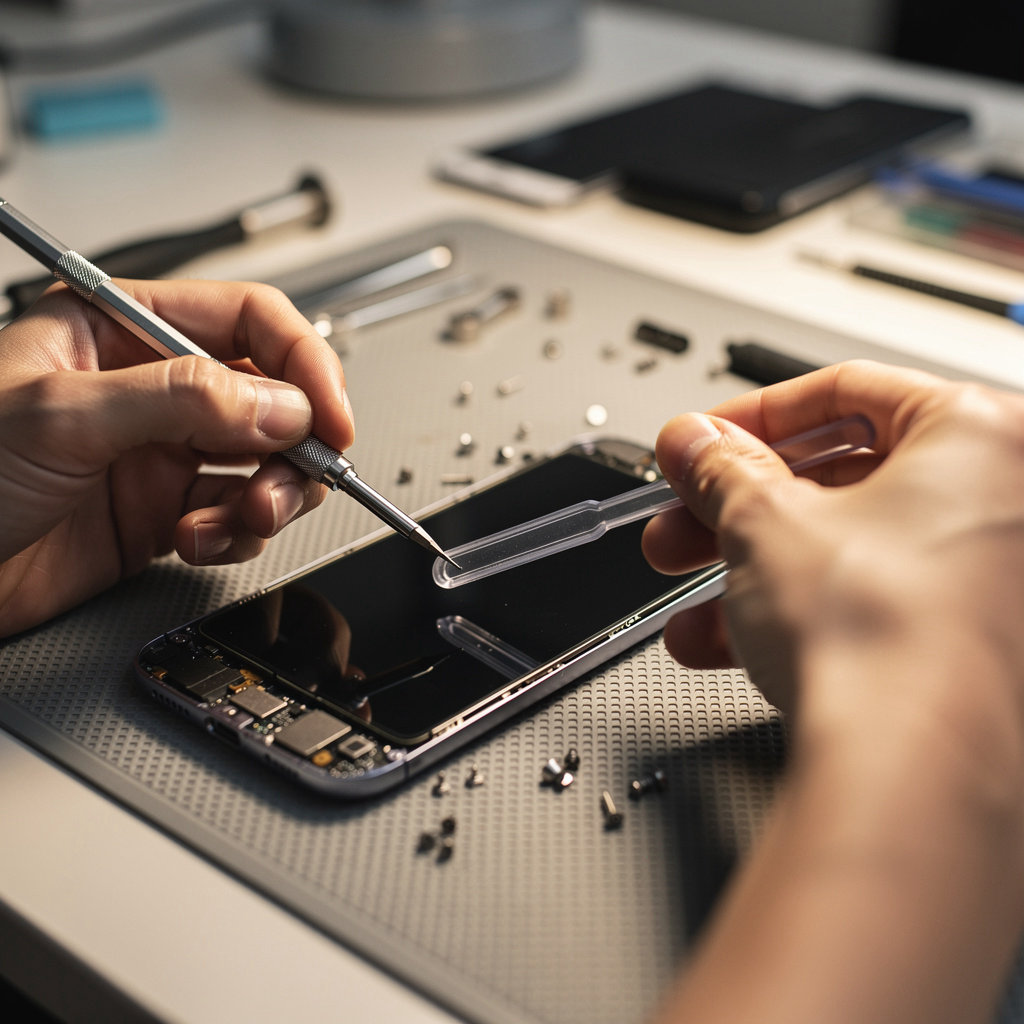 MOBILECOM technician performing expert mobile phone repair in La Mesa, CA